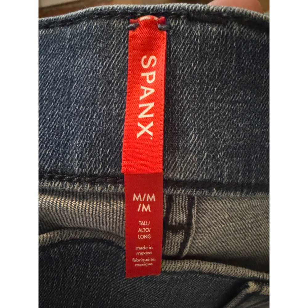 Spanx Flare Jeans Medium Wash Blue Denim Pull On High Rise Size Medium Tall - Picture 7 of 8